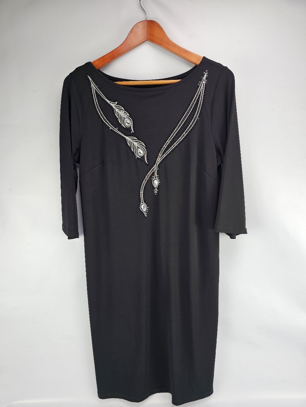 Bob Mackie Women's Vintage Black Shift Dress Crystal Embellished Black Small